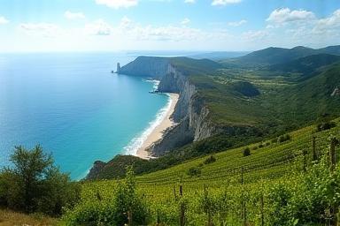 A beautiful natural French landscape, like a coastline or mountain range, representing environmental preservation efforts.
